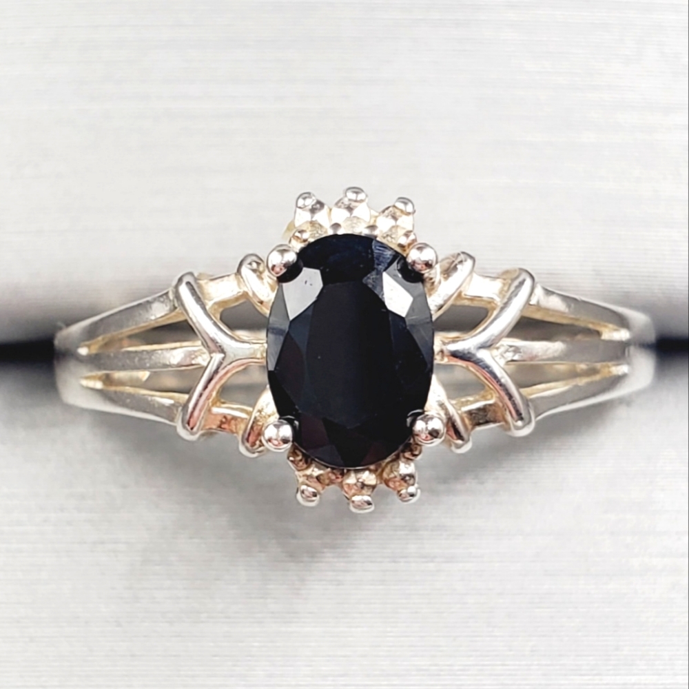 Genuine Oval Black Sapphire 925 Sterling Silver Ring